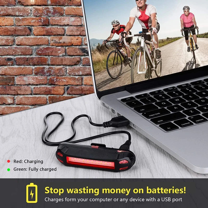 Bicycle Rear Light Waterproof USB Rechargeable LED Safety Warning Lamp Bike Flashing Accessories Night Riding Cycling Taillight