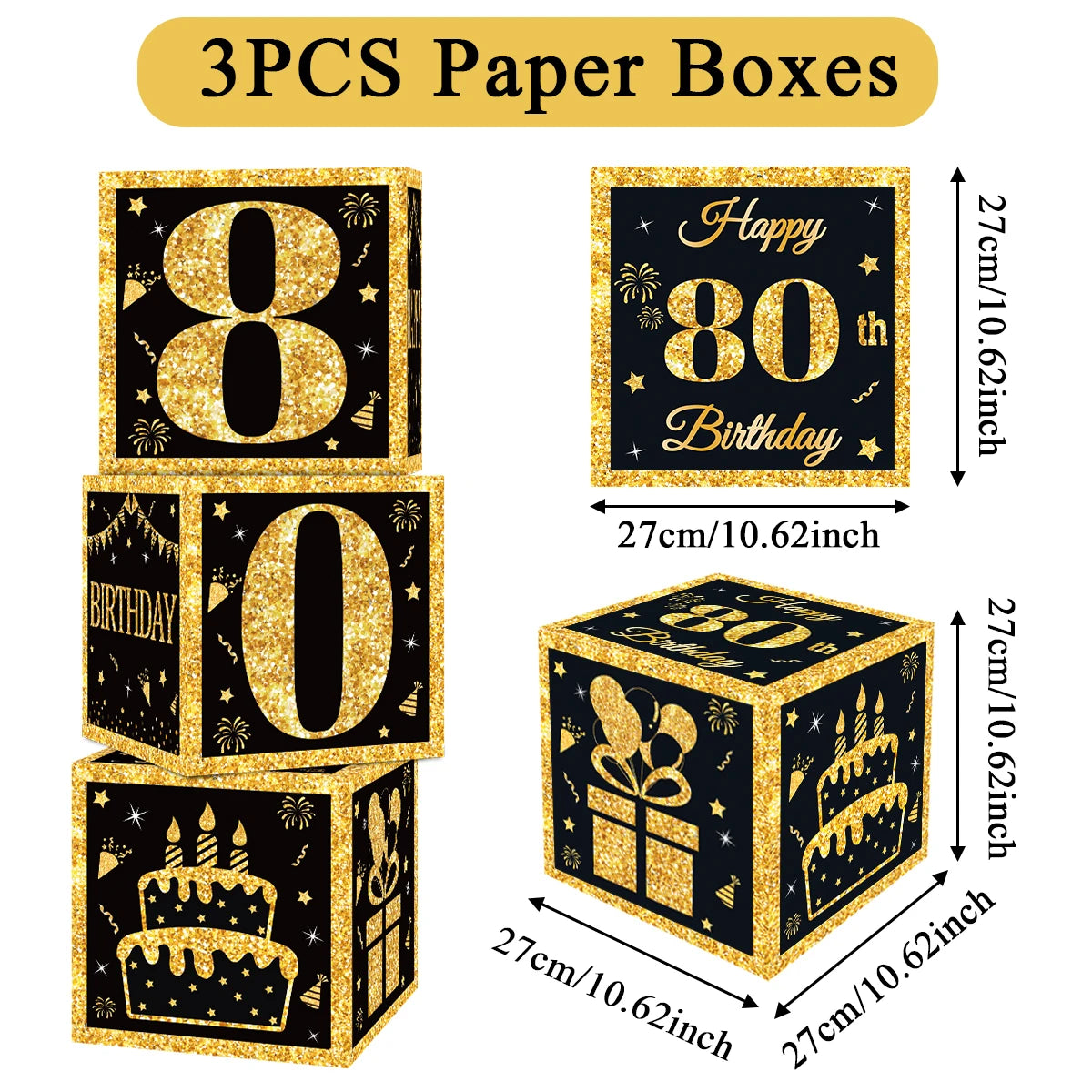 Gold Black Birthday Number Paper Boxes 18 30 40 50 60 70 75 80 Year Old Birthday Party Decoration Adult Birthday Party Supplies