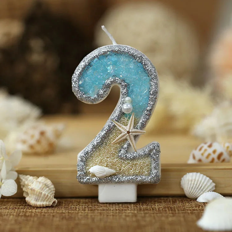 3inch Birthday Candle Large Number 4 Candle Marine style Beach Starfish Seashells Cake Topper for Kids Birthday Party Decoration