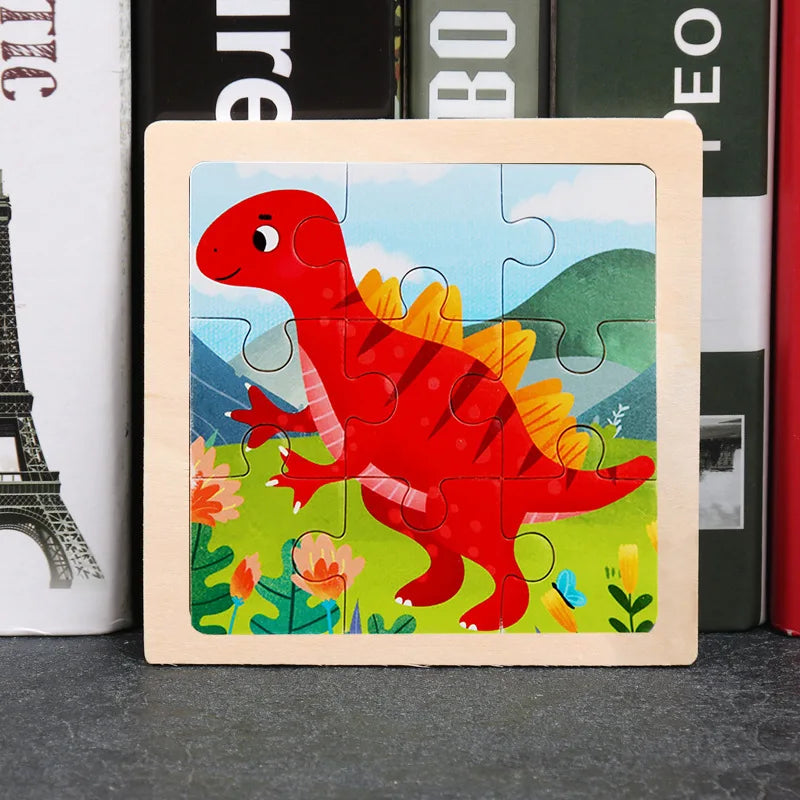 Baby Wooden Toys 11x11cm Jigsaw 3d Puzzle Cartoon Animal Traffic Wooden Puzzle Game Montessori Educational Toys For Children