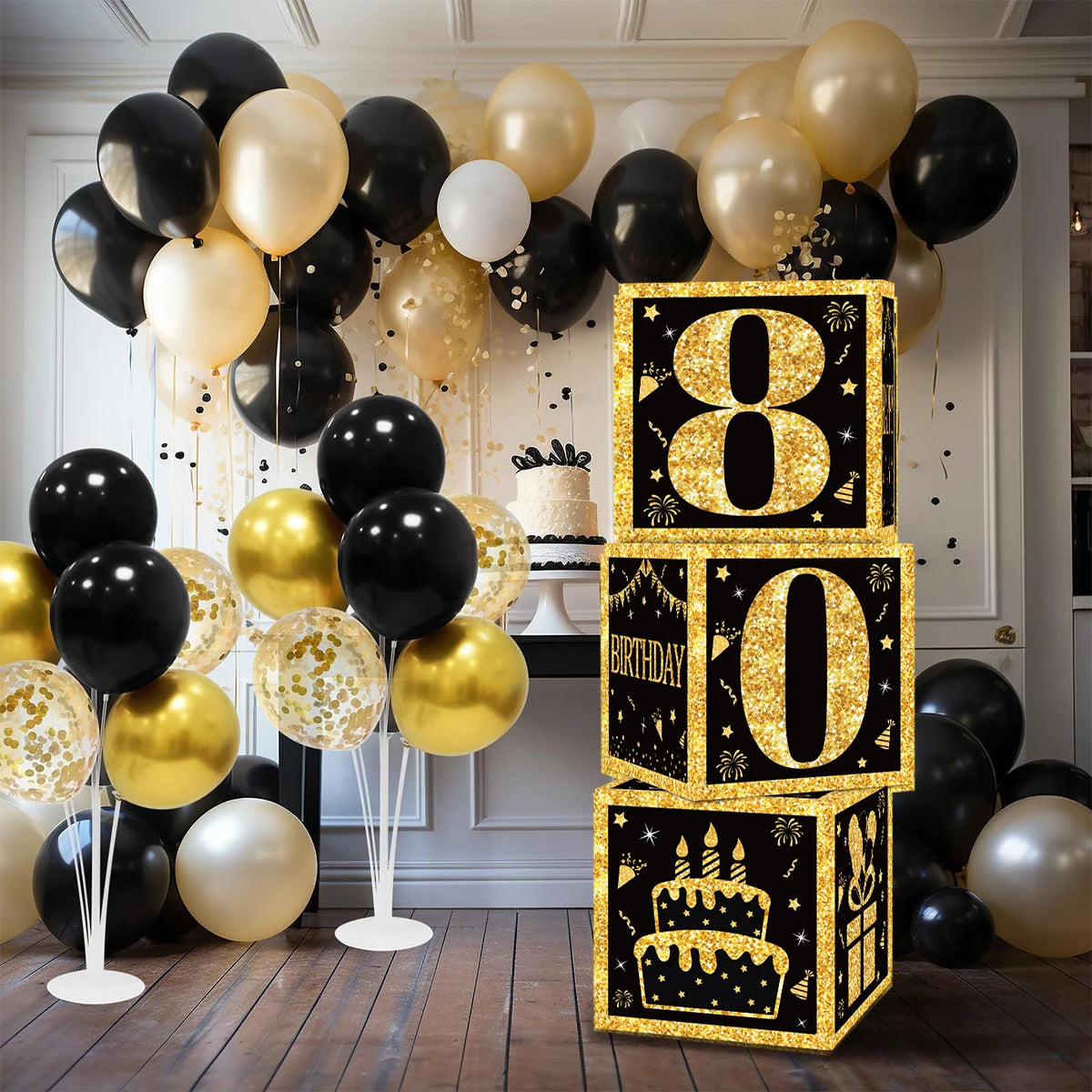 Gold Black Birthday Number Paper Boxes 18 30 40 50 60 70 75 80 Year Old Birthday Party Decoration Adult Birthday Party Supplies