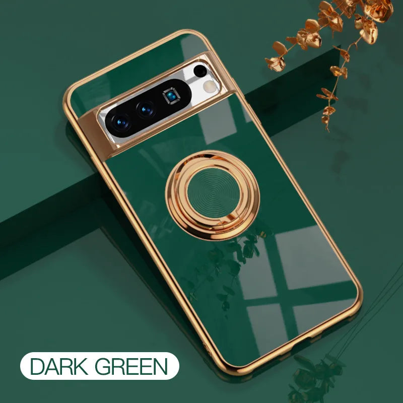 Flexbile Shockproof Plating Ring Holder Phone Case For Google Pixel 9 Pro XL 8A 8 Pro Cover Stand Back Shell Capa Funda Coque