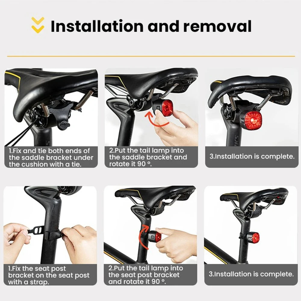 New Bicycle Smart Brake Tail Light MTB Road Bike Auto Brake Sensing Light USB Rechargeable IP66 Waterproof LED Warning Rear Lamp
