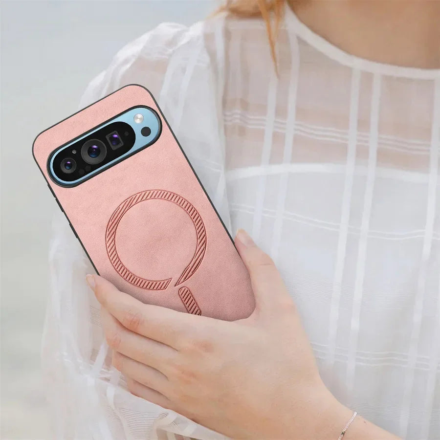 for Magsafe PU Leather Phone Case for Google Pixel 9 Pro XL Matte Magnetic Wireless Charging Cover for Pixel 7A 8A 8 7 Pro