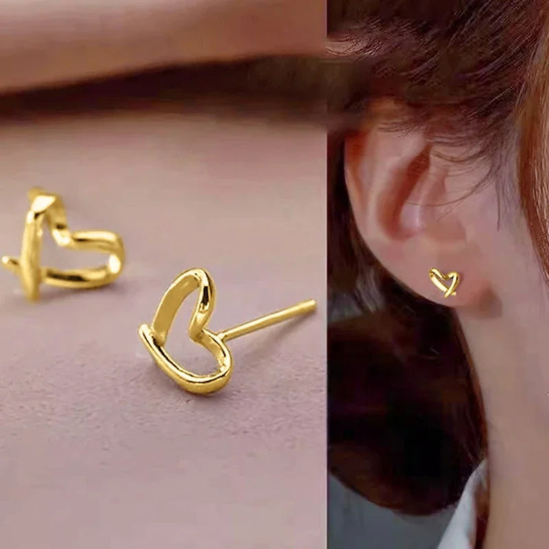 Minimalist Heart Shaped Stud Earrings for Women Glossy Neat Fresh Teens Ear Accessories Charms Daily Wear Party Jewelry