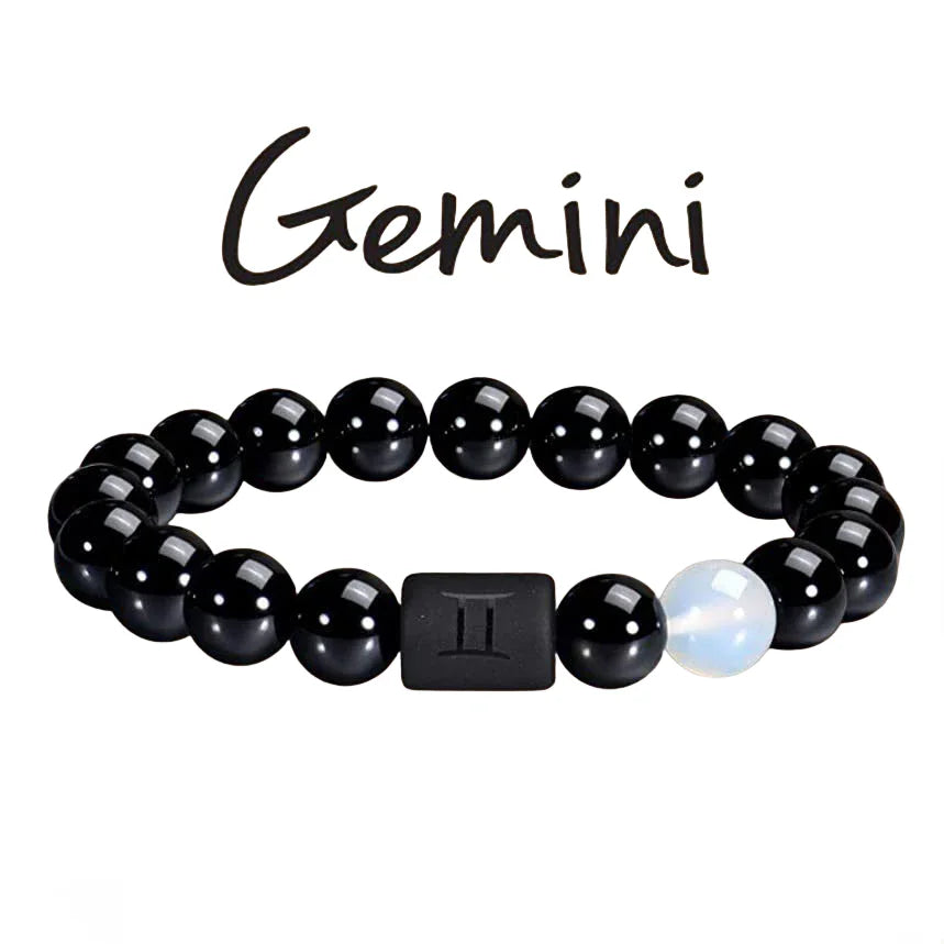 FTCY 10mm Zodiac Yellow Tiger Eye Stone Bracelet for Men Women Black Agate Crystal Elastic Cord Hand Chains Couple’s Jewelry