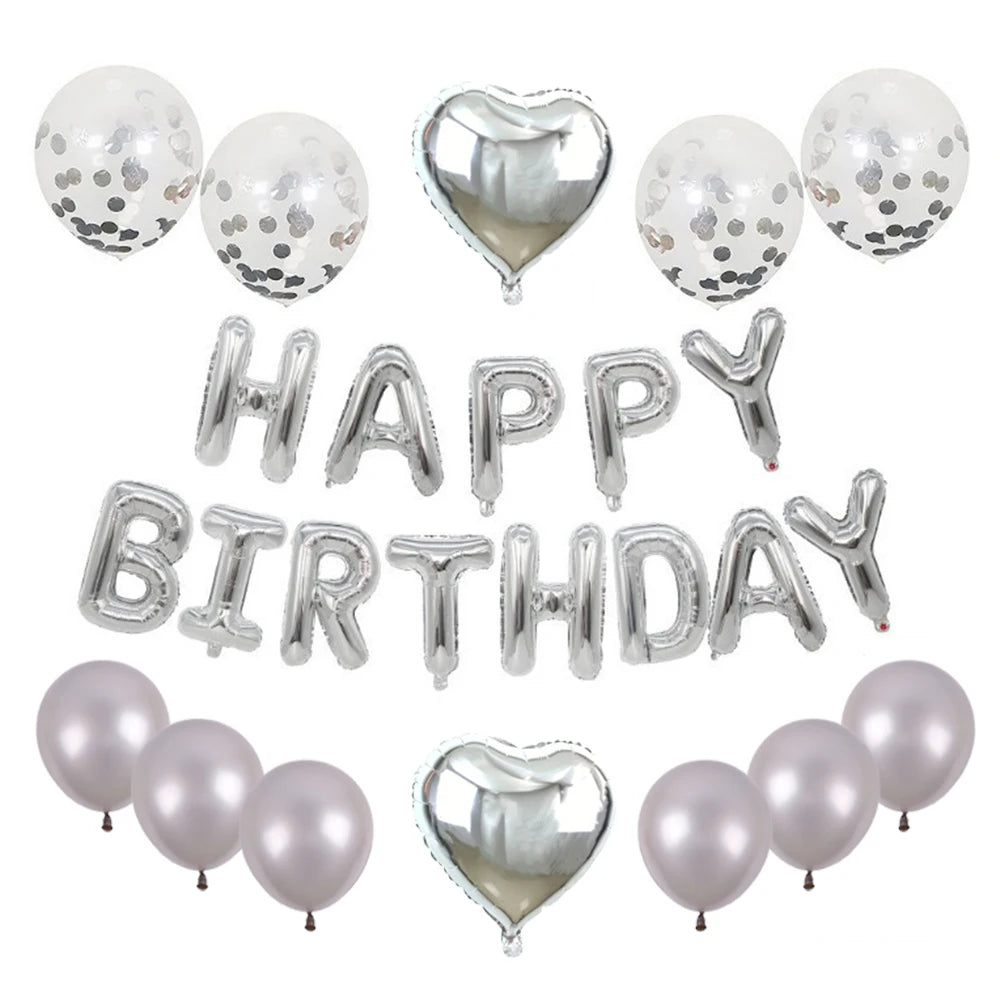 Multi-colored HAPPY BIRTHDAY Letters Foil Balloons Set Banner Heart Balloon Latex Confetti Balloon Birthday Party Decor Supplies
