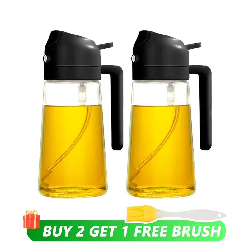 500mL Oil Empty Bottle 2in1 Sprayer & Pourer Plastic Oil Container Kitchen Cooking Oil Dispenser Vaporizer Cruet for Camping BBQ
