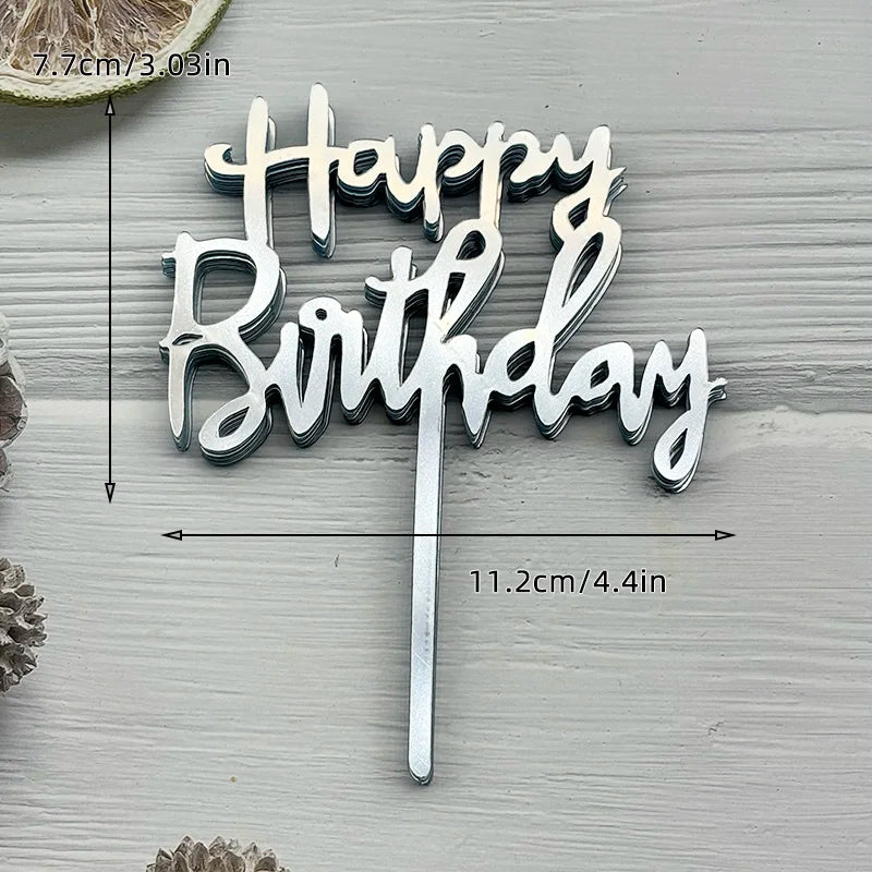 10Pcs Acrylic Happy Birthday Cake Topper Black Gold Silver Designs Cake Decorations for Kids, Men, Women & Baby Showers