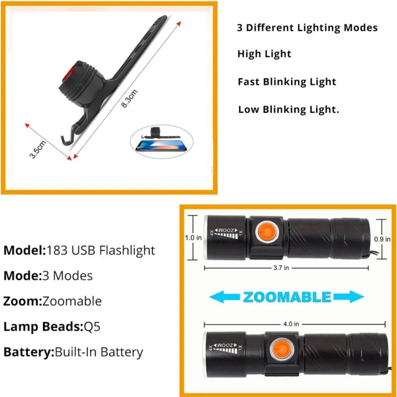 ZK30 3 in1 8000 Lumen Bike Bicycle Light USB rechargeable LED Waterproof Super Bright Zoom Headlight Rear light MTB Bike Light