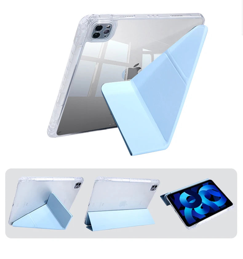 For iPad 2024 Air 6 2022 2018 iPad Pro 11 Air5 Air4 10.9-inch 11-inch transparent tpu multi-angle stand Smart pen holder