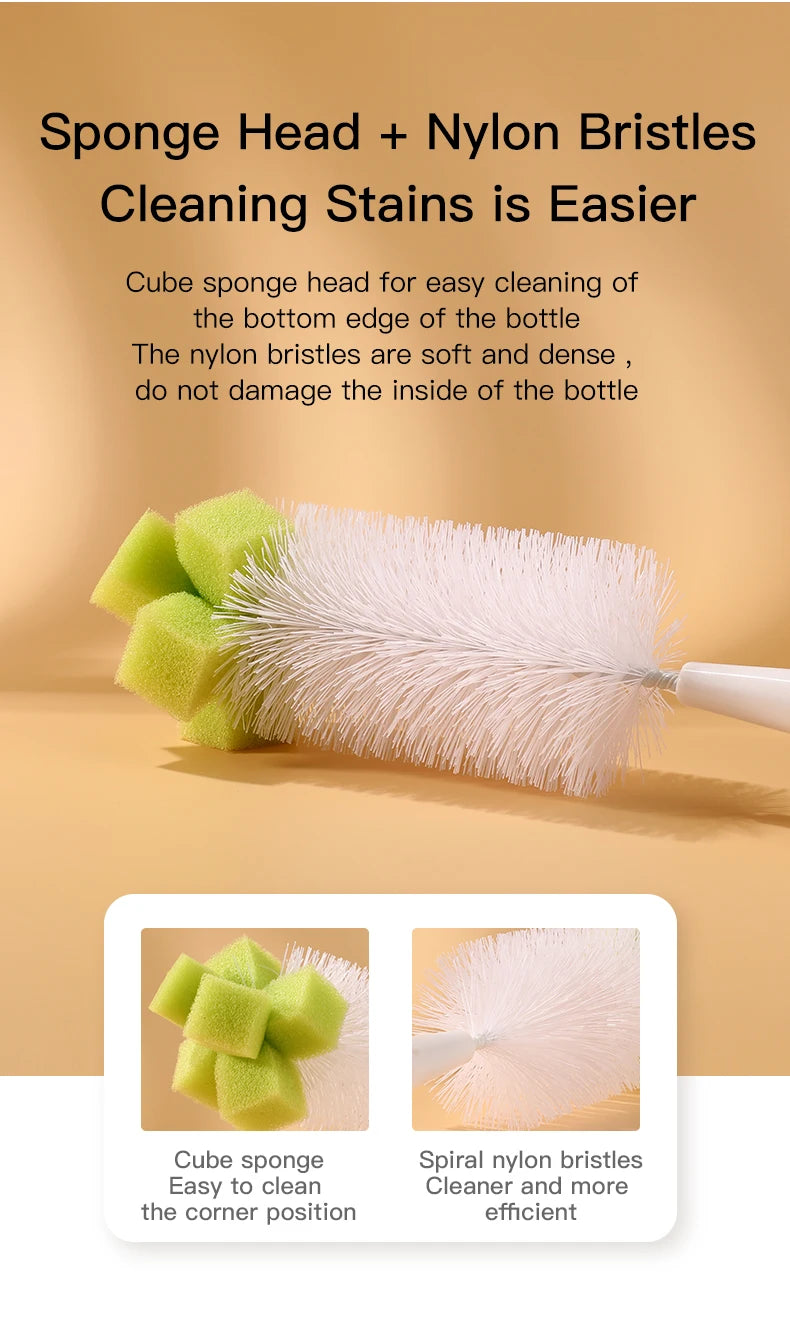 SAIDAH Simple Nylon Sponge Suction Feeding Bottle Nipple Pacifier Brush Set Water Sippy Vacuum Cup Cleaning(2 in 1)