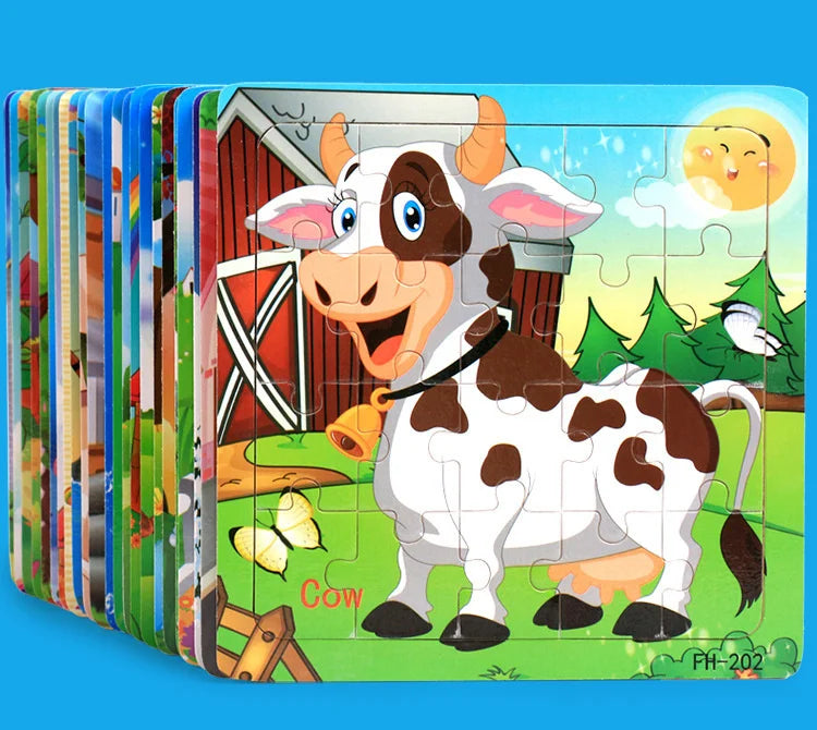 New 20 Piece Montessori 3d Puzzle Cartoon Animal Vehicle Jigsaw Wood Puzzle Game Early Learning Educational Toys For Children