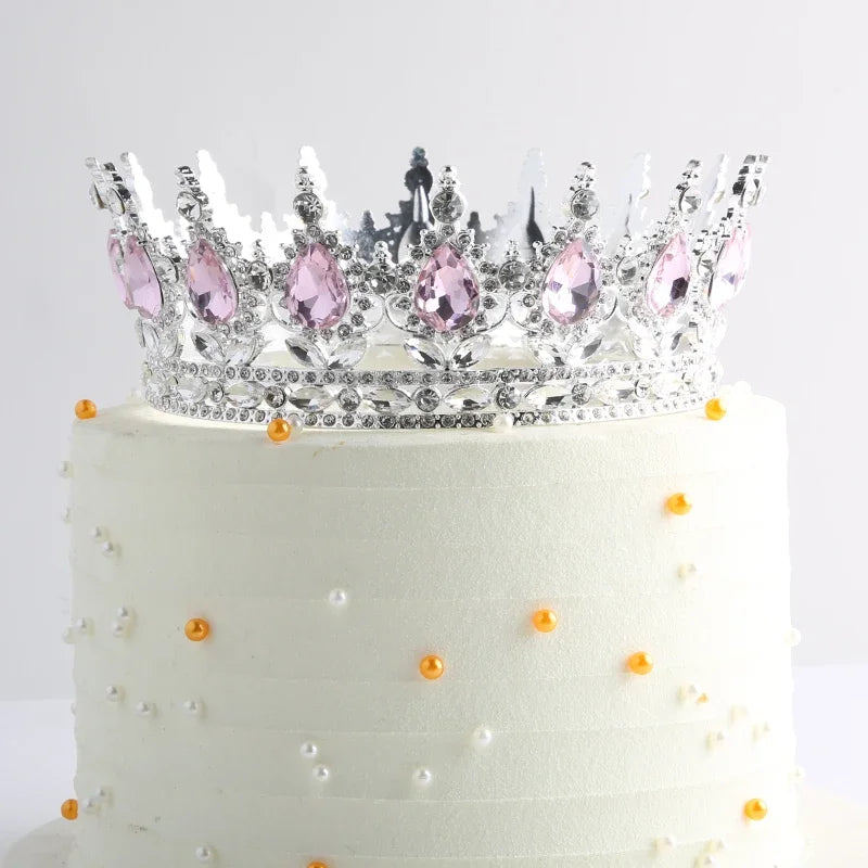 Red Pink Silver Gold Crystal Crown Cake Topper for Gril Birthday Party Cake Decorations