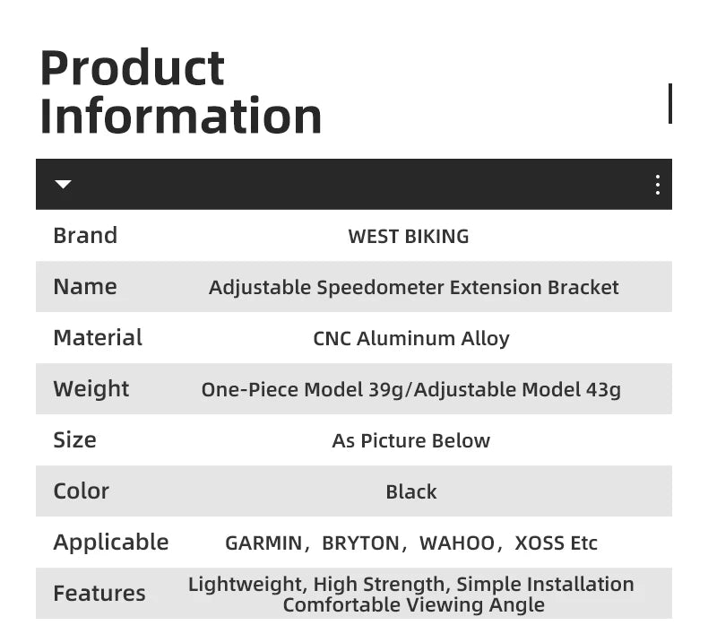 WEST BIKING Bike Bracket Front Light Lamp Holder Aluminum Alloy Extension Holder for Bicycle Computer Wahoo Bryton Garmin Bracke