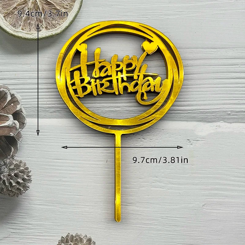 10Pcs Acrylic Happy Birthday Cake Topper Black Gold Silver Designs Cake Decorations for Kids, Men, Women & Baby Showers