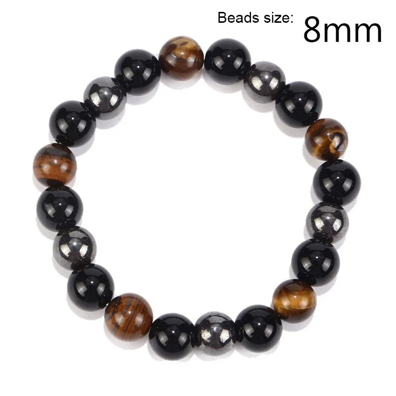Natural Stone Double Layer Tiger Eye Lymphatic Detoxification Bracelet for Men and Women Magnetic Therapy Weight Loss Bracelet