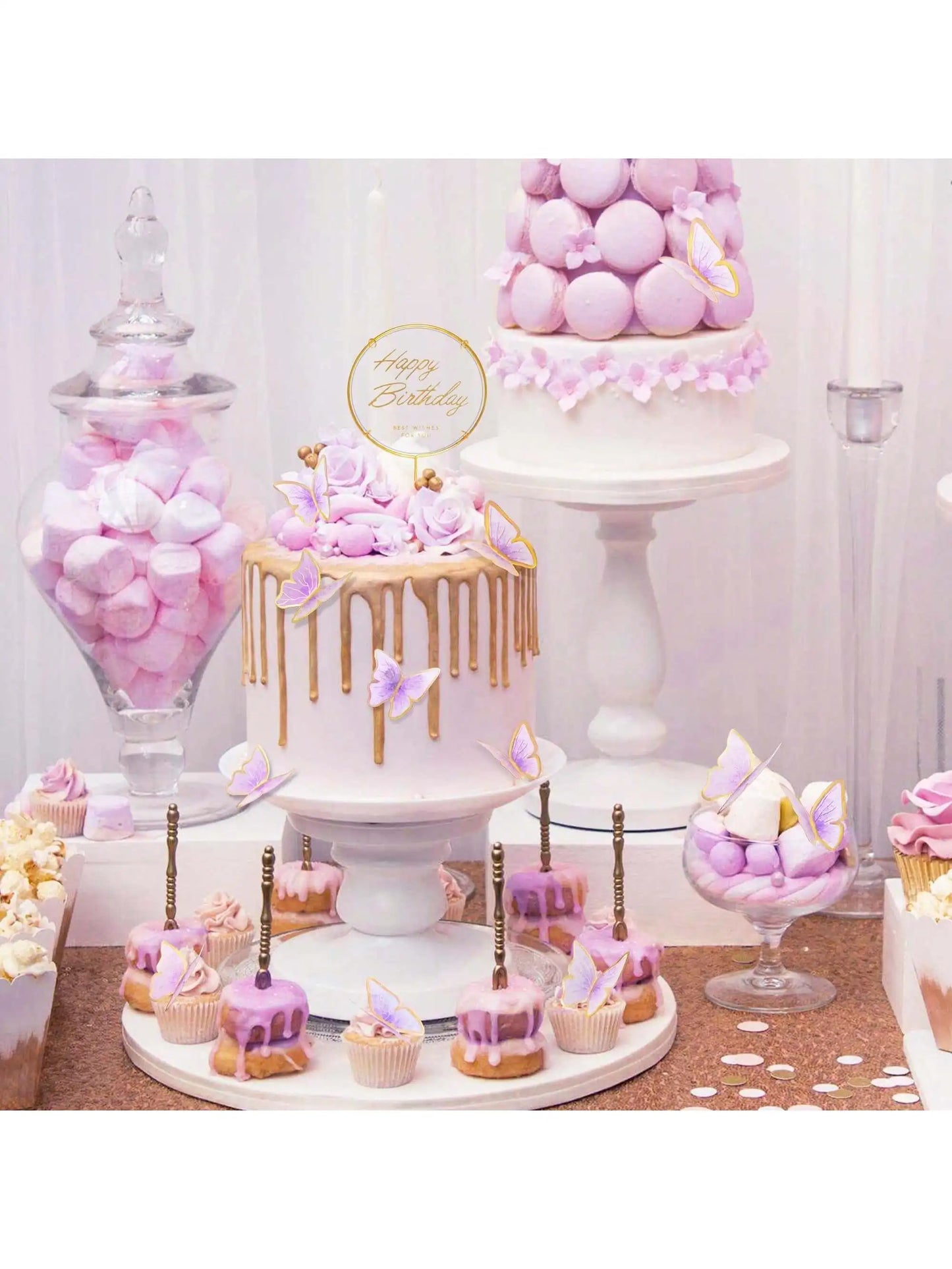 11pcs-Butterfly Cake Top Hat, Butterfly Cupcake Top Hat Happy Birthday Metal Gold Cake Girl Birthday Cake Party Decoration