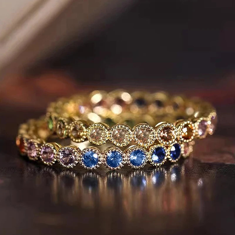 Colorful Rainbow Cubic Zircon Promise Rings for Women Gold Color Luxury Trendy Wedding Accessories Statement Girl Jewelry