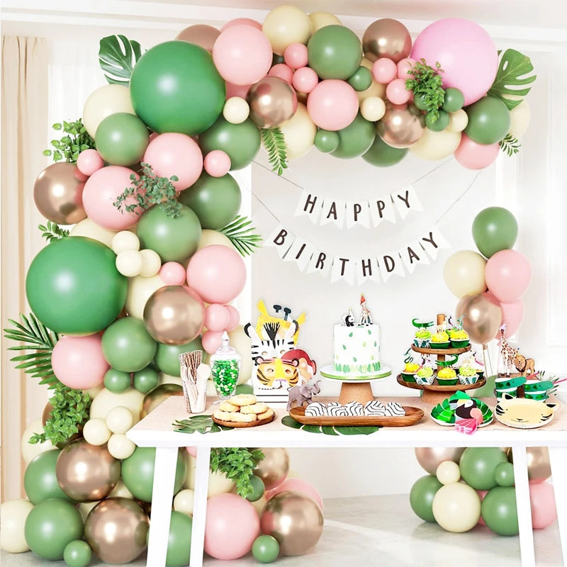 Green Balloon Garland Arch Kit Jungle Safari Party Baloon Birthday Party Decor Kids Baby Shower Wild One Wedding Latex Ballons
