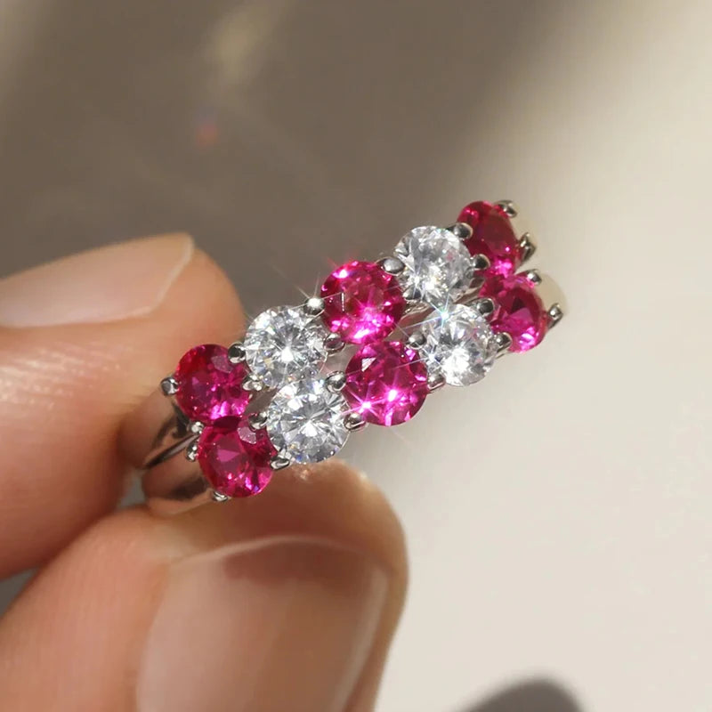 Fashion Contracted Women Wedding Rings with White/Green/Rose Red/Blue CZ Exquisite Female Finger-rings New Trendy Jewelry