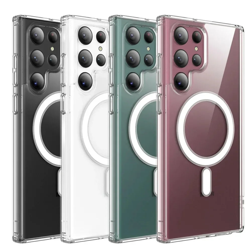 Original Magsafe Magnetic Case for Samsung Galaxy S25 24+ 21 FE S22 Plus S23 Ultra Plus Wireless Charging Shockproof Clear Cover