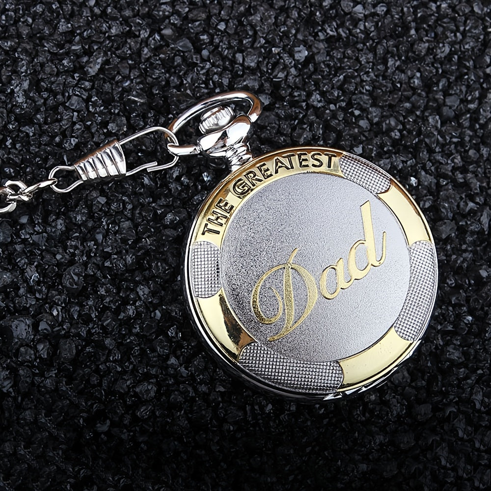 "Dad" Retro Pocket Quartz Watch Father's Best Gift Trendy Pocket Watch Pendant Necklace Clothing Accessories For Men