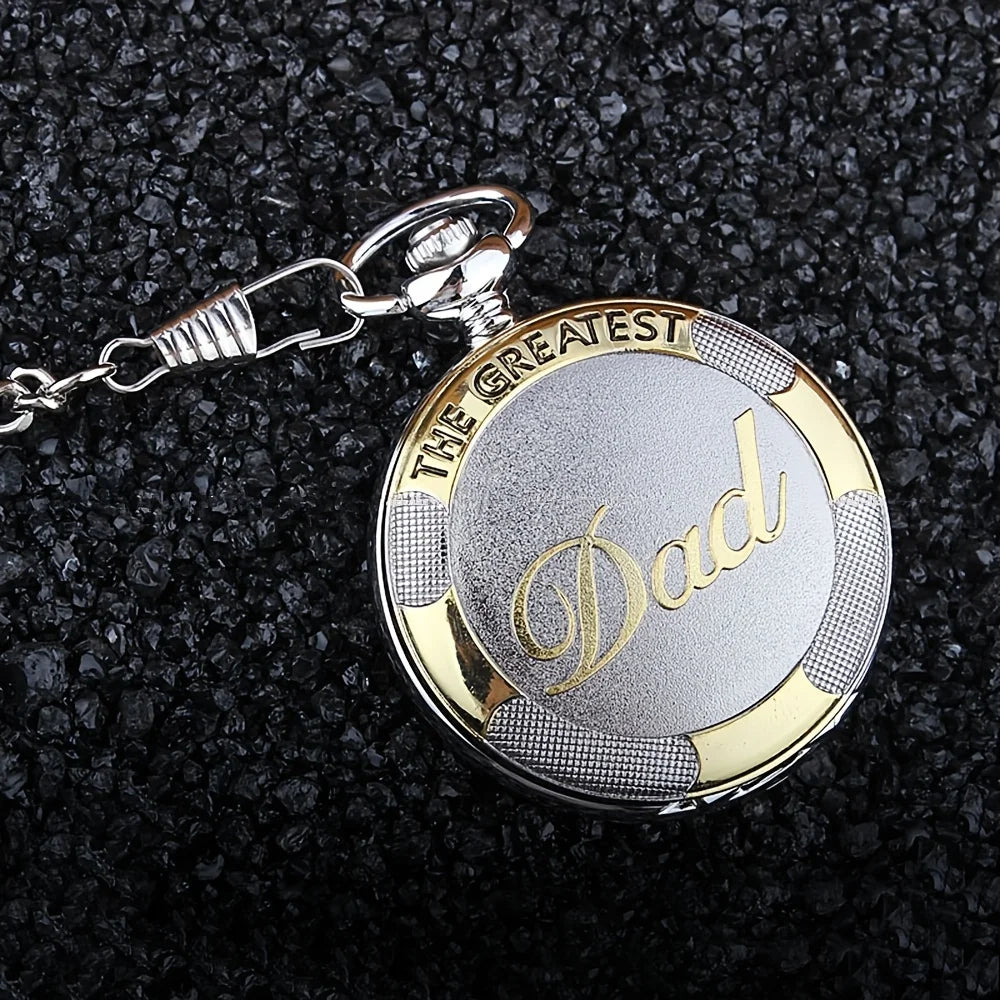 "Dad" Retro Pocket Quartz Watch Father's Best Gift Trendy Pocket Watch Pendant Necklace Clothing Accessories For Men