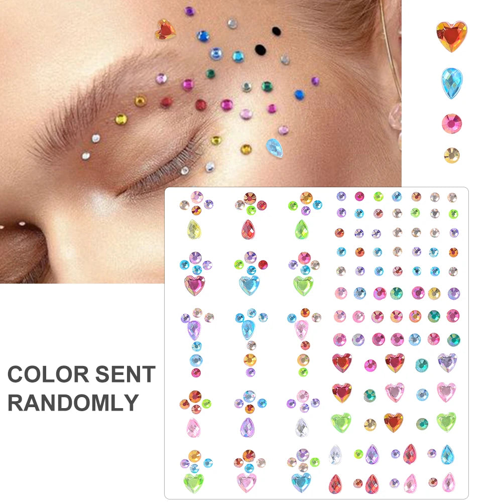 3D Face Eyes Party Makeup Tattoo Sticker Acrylic Diamond Rhinestones Sticker Self-adhesive Mixed Crystal Face Decoration Sticker