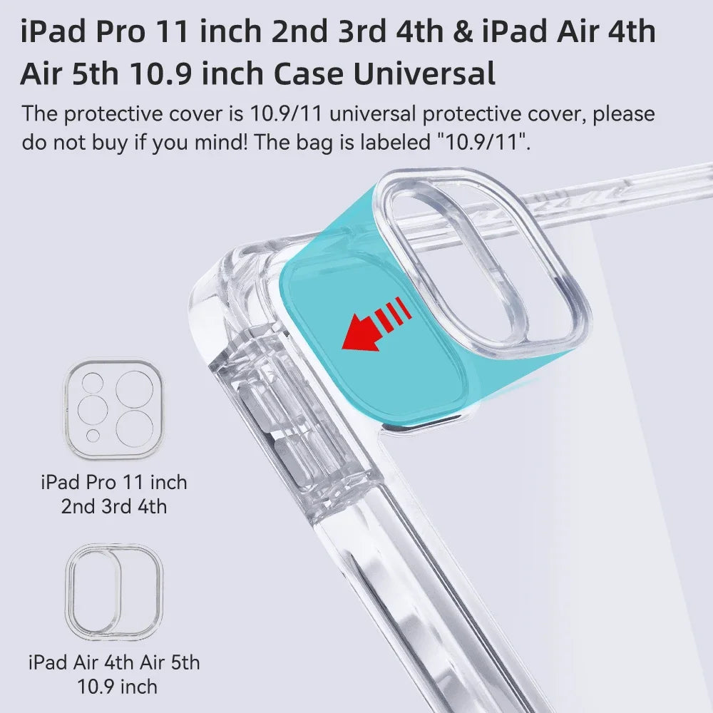 For iPad Case 2024 iPad Pro 13/11 M4 Air 11/13 M2 for 10th Gen Pro 12.9/11 Air 4/5th mini 6 Cover Y-bracket Acrylic Transparent