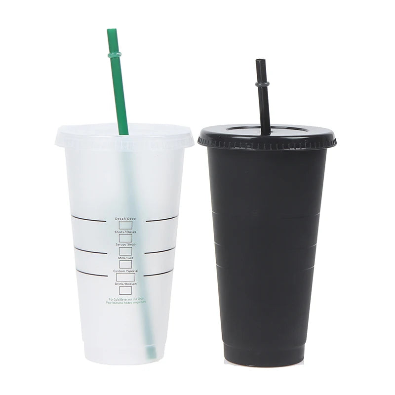 Drink Change Color Straw Mugs with Lid Plastic Tumbler Matte coffe bottle Cup
