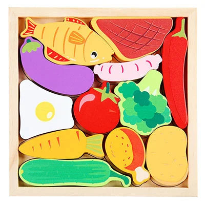 Montessori Wooden Toys 3D Jigsaw Puzzle Tangram Math Toys Baby Hand Grasp Board Shape Match Puzzle Educational Toys for Kids