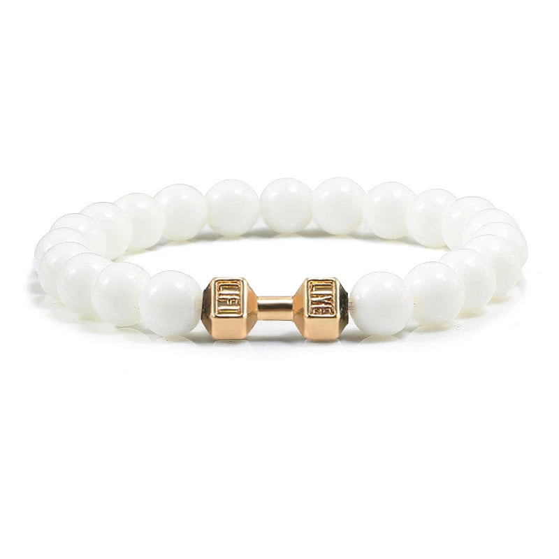 Gym Dumbbells Beads Bracelet Natural Stone Barbell Energy Weights Bracelets for Women Men Couple Pulsera Wristband Jewelry Gift