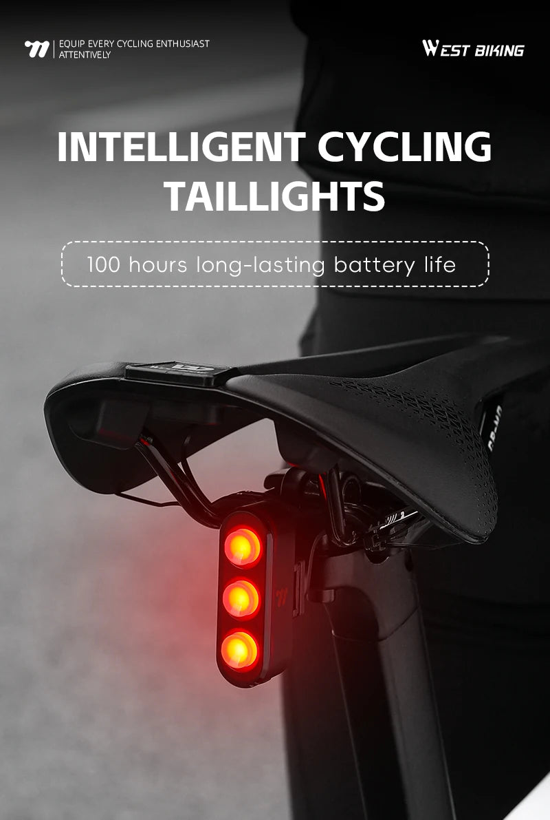 WEST BIKING Waterproof Bike Tail Light Smart Brake Sensing Rechargeable LED Cycling Rear Light Night Warning Bicycle Accessories