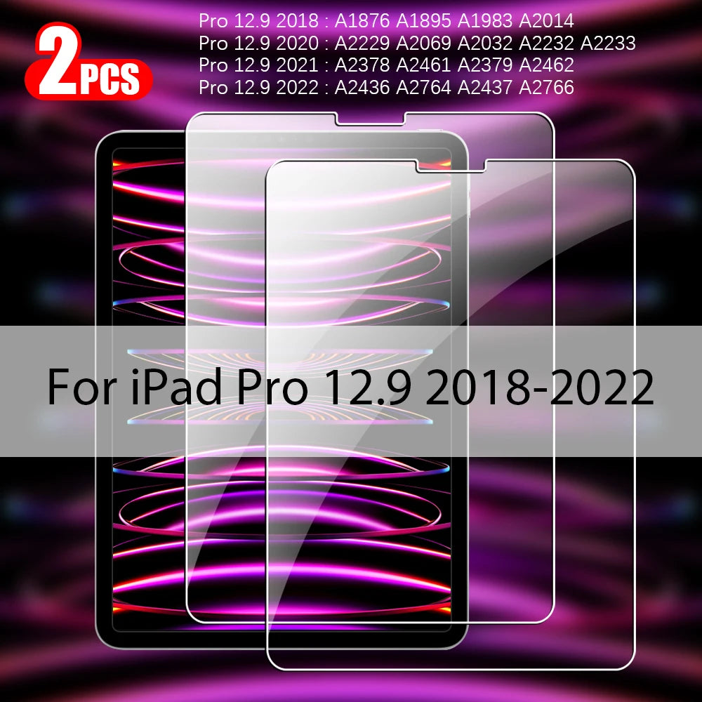2Pcs Tempered Glass Screen Protector For Ipad Pro 13 11 12.9 M4 Air 5 4 3 2 Mini 6 9 9th 10 10th Generation 10.2 9.7 Accessories