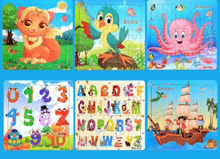 Baby Toys 20Piece Wooden Puzzle Cartoon Animal Vehicle 3D Jigsaw Puzzle Game Montessori Educational Toys For Children Gifts