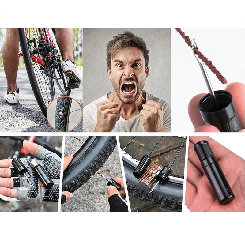 Fork Drill Vacuum Tire Repair Kit, Portable Emergency Mountain Bike Tire Repair Rubber Strip, Bicycle Repair Tool