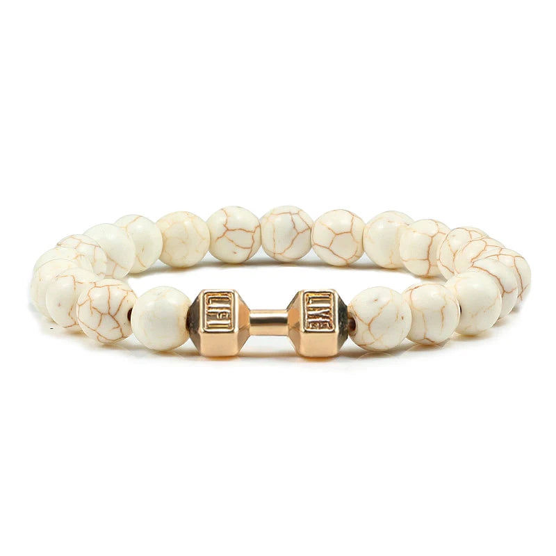 Gym Dumbbells Beads Bracelet Natural Stone Barbell Energy Weights Bracelets for Women Men Couple Pulsera Wristband Jewelry Gift