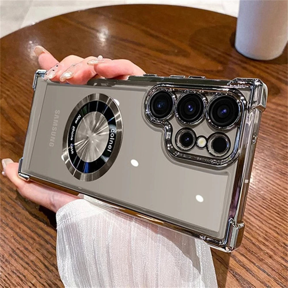 Transparent for Magsafe Case for Samsung Galaxy S24 Ultra S23 FE S22 Plus Magnetic Lens Film Camera Protection Shockproof Cover