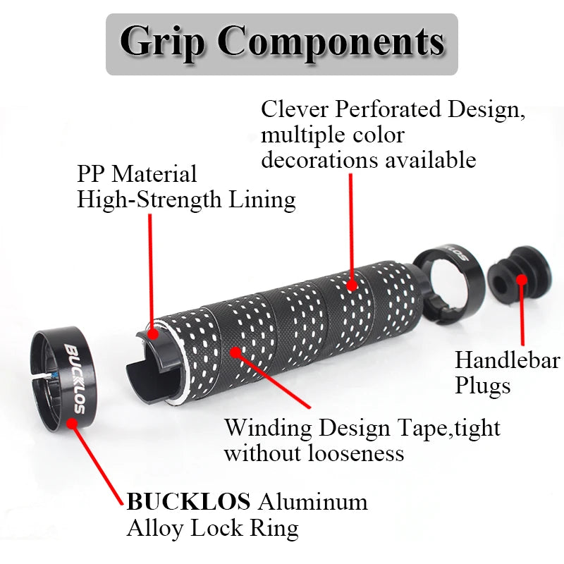 BUCKLOS Bicycle Grips Bike Handlebar Grips Non-slip Aluminum Double Lock Bicycle Handles MTB Cuffs Mountain Bike Grips