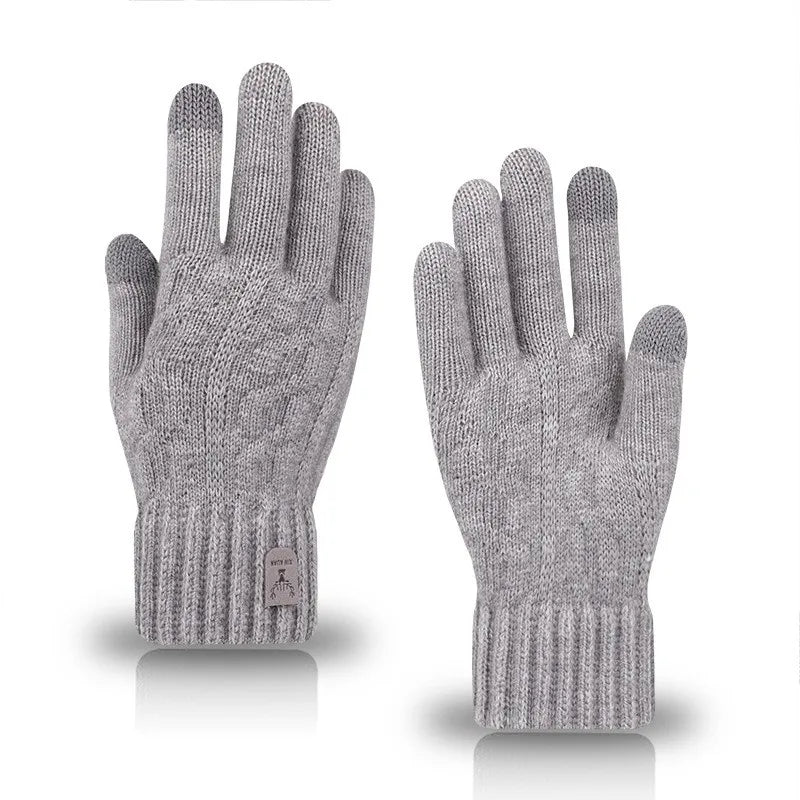 Men's warm gloves winter touch screen plus fleece gloves cold warm wool knitted gloves