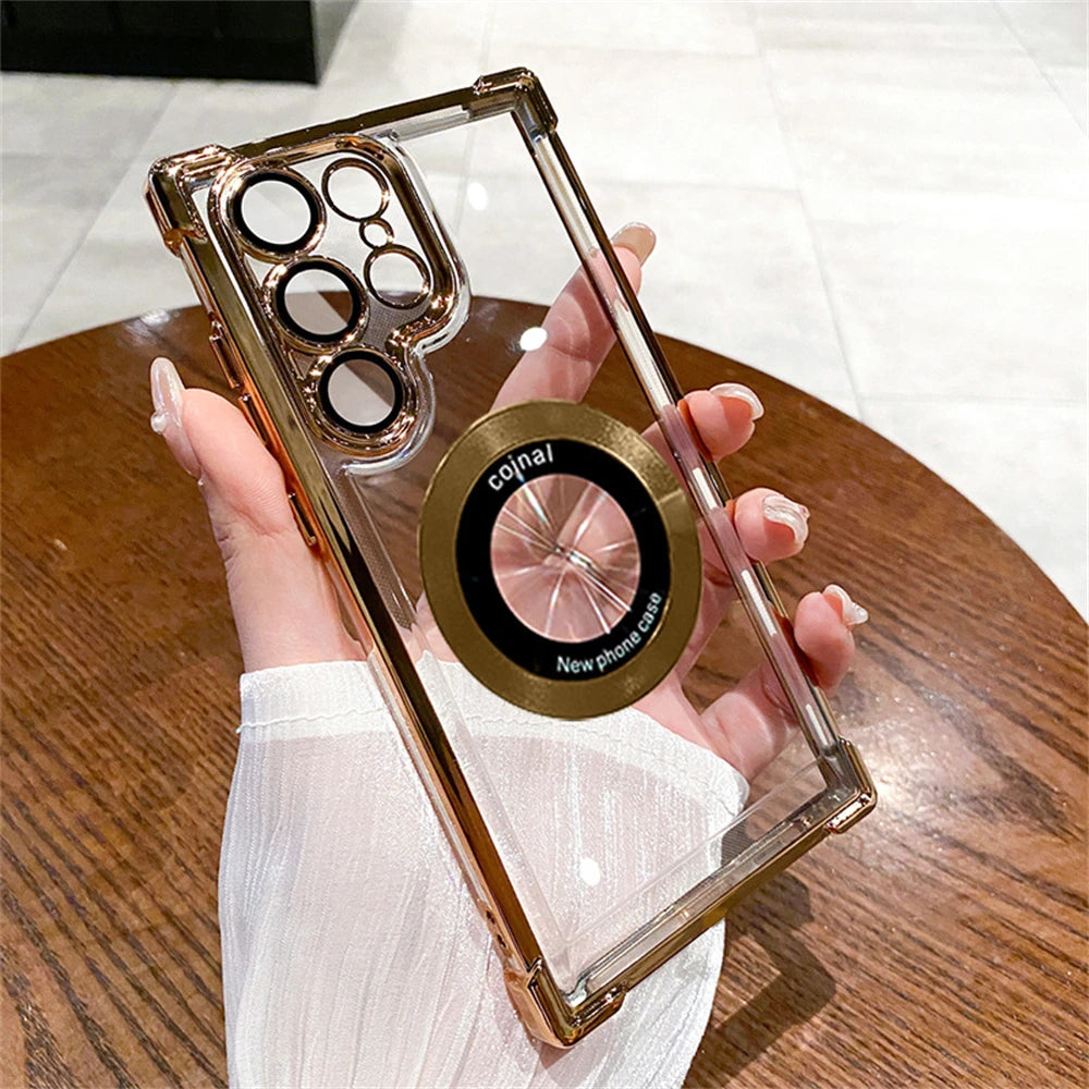 Transparent for Magsafe Case for Samsung Galaxy S24 Ultra S23 FE S22 Plus Magnetic Lens Film Camera Protection Shockproof Cover