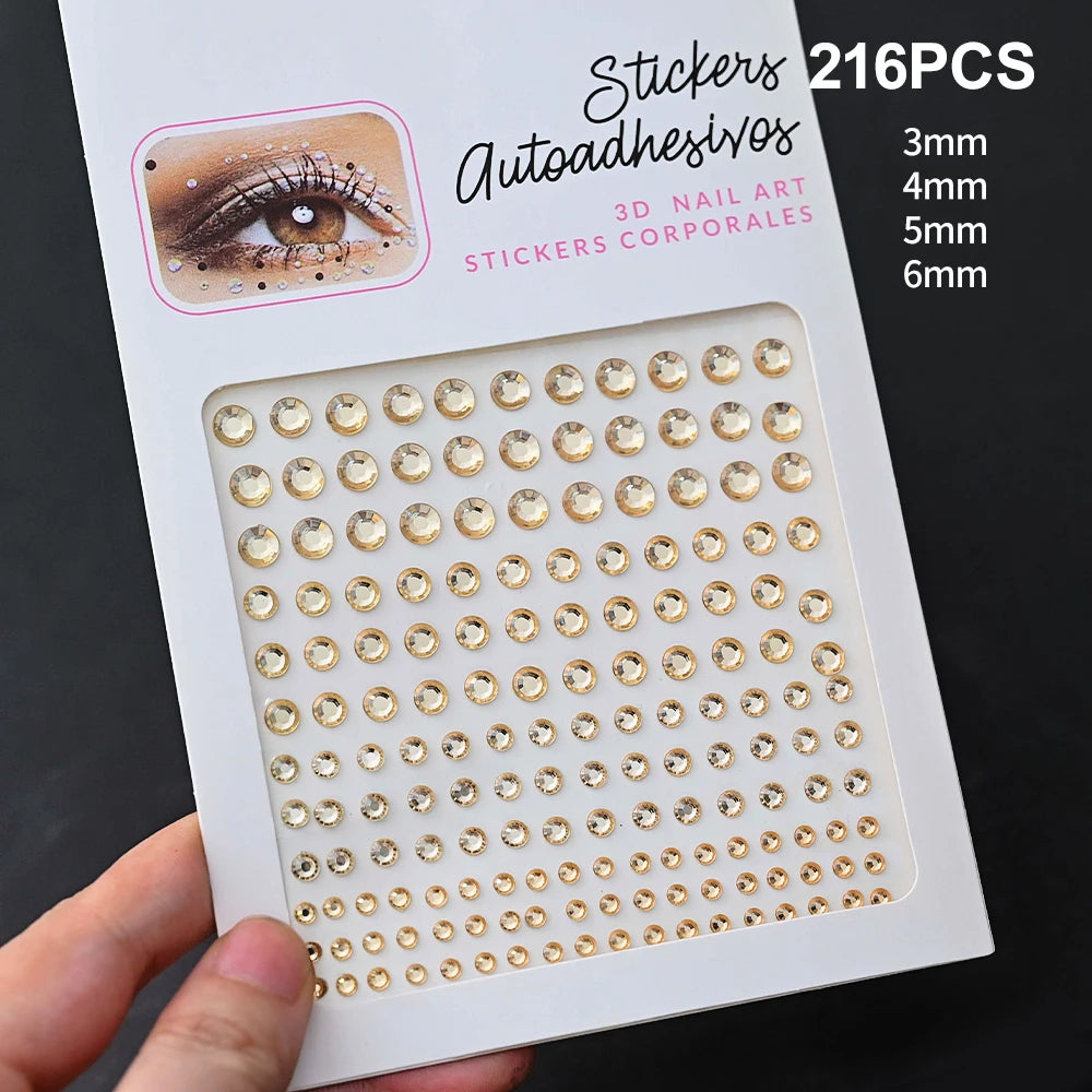 1Pcs Face Diamond Gem Sticker 5D Colorful Rhinestone Tattoo Eyeshadow Stickers fo Festival Nail Body Makeup Bling Jewel DIY Deco