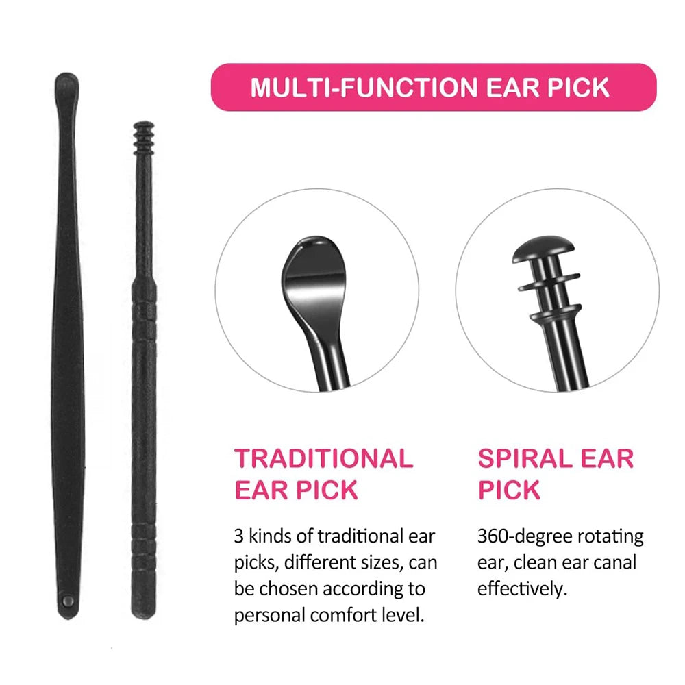 7Pcs ABS+tainless Steel Earpick Ear Cleaner Spoon Ear Care Cleaning Tool Ear Wax Removal Kit Ear Wax Ear Wax Removal Tool