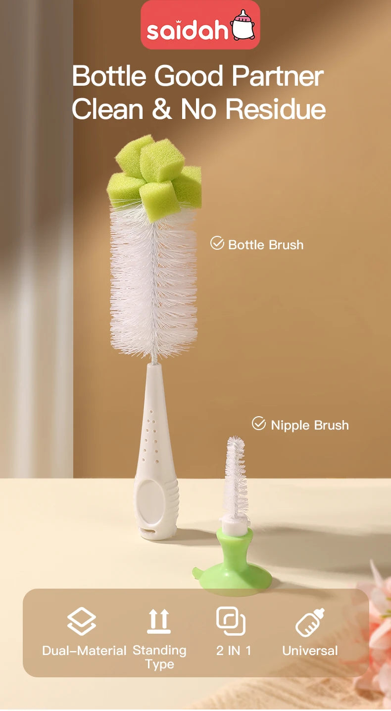 SAIDAH Simple Nylon Sponge Suction Feeding Bottle Nipple Pacifier Brush Set Water Sippy Vacuum Cup Cleaning(2 in 1)