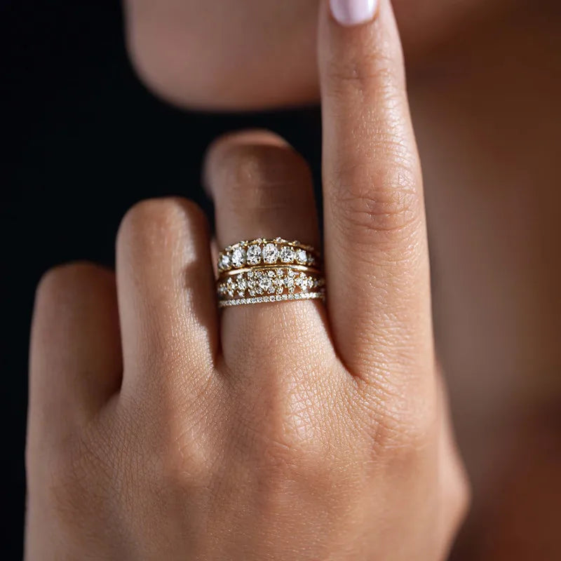 Trendy Women Rings Double Layer Cubic Zirconia Luxury Female Accessories for Wedding New Gorgeous Lady Jewelry Drop Ship