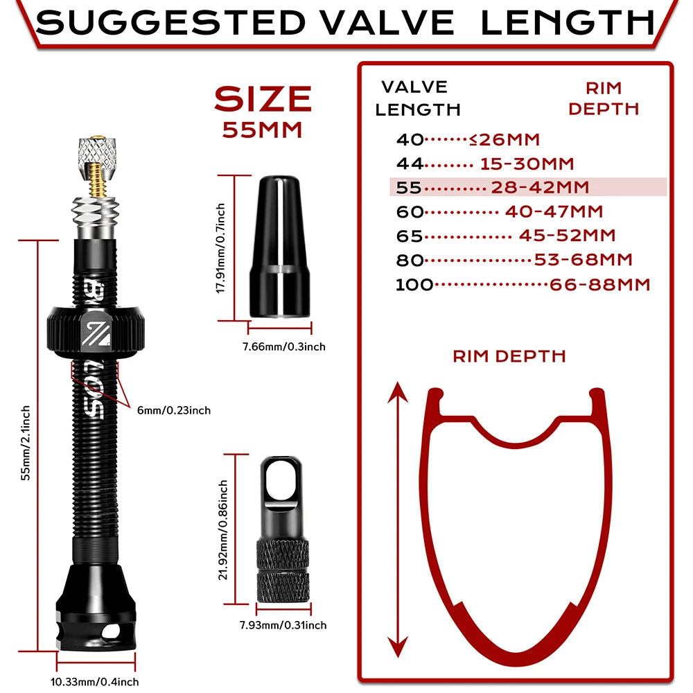 BUCKLOS Bike Tubeless Valve 40MM 44MM 55MM 60MM Road Mountain Bicycle Presta Valves High Quality Tire Nipple MTB Accessories