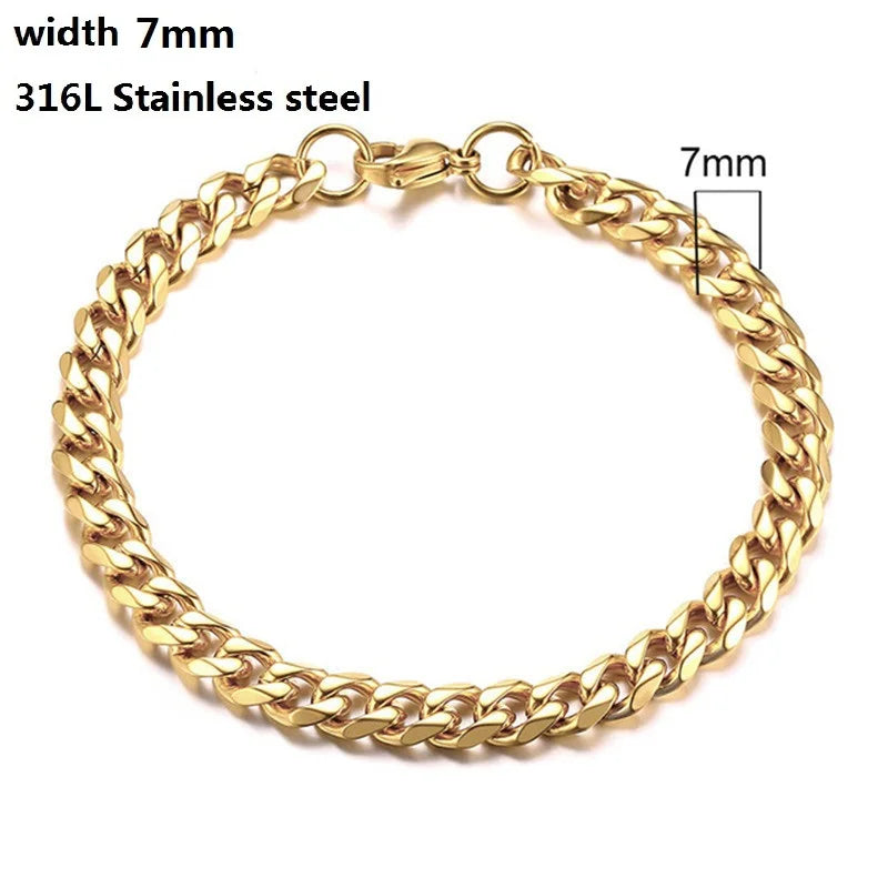 316L Stainless Steel Cuban Chain Bracelet for Men Women Figaro Vintage Metal Viking Kpop Pulseras Emo Cute Luxury Jewelry Gift