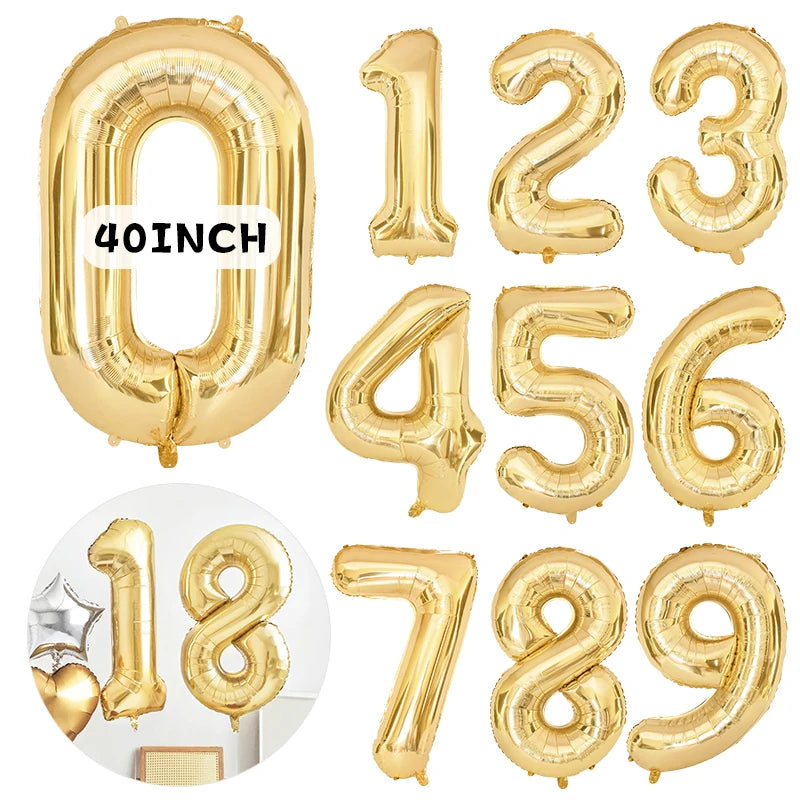 Gold Number Balloons 40 Inch Foil Balloon Adult Kids Birthday Anniversary Decoration Party Gold 0 1 2 3 4 5 6 7 8 9 Balloon