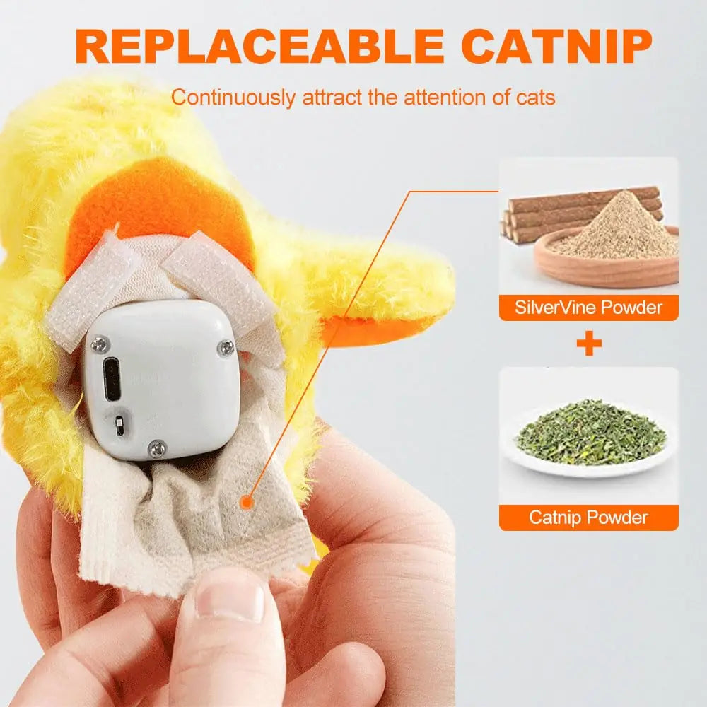 Cat Toys Flapping Quacking Duck Electric Bird Rechargeable with Catnip Touch Activated Plush Toy Kitten Toy Interactive Toys